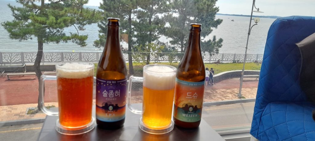 Oh Brewery bottles of their IPA and weizen. 