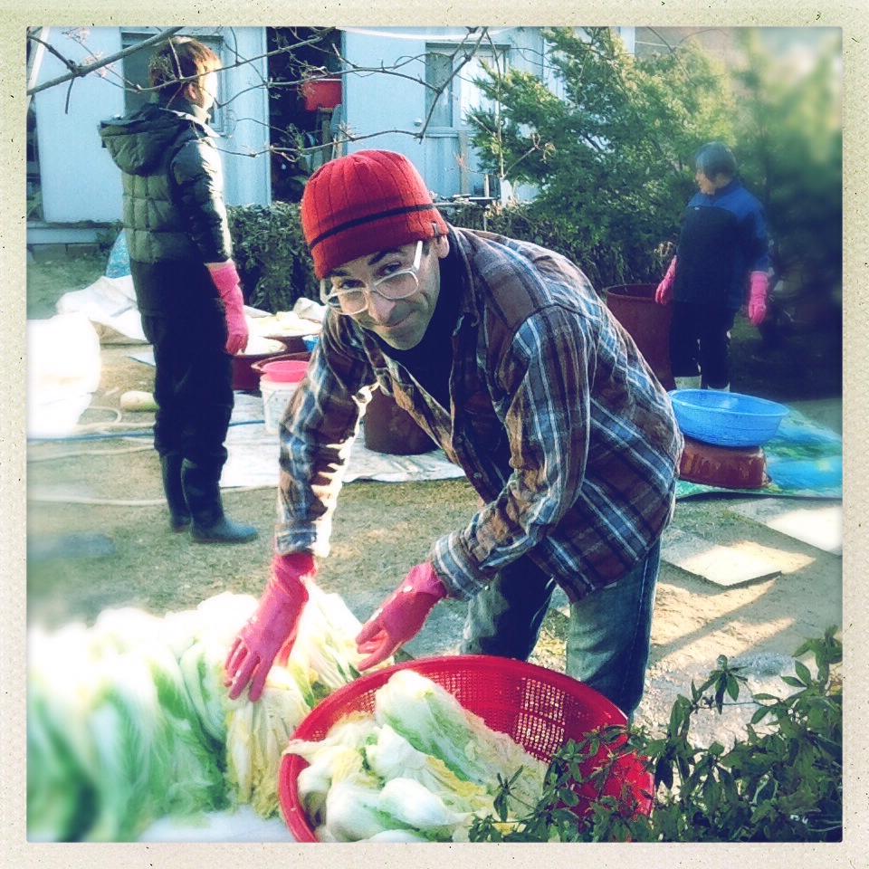 washing cabbage for kimjang